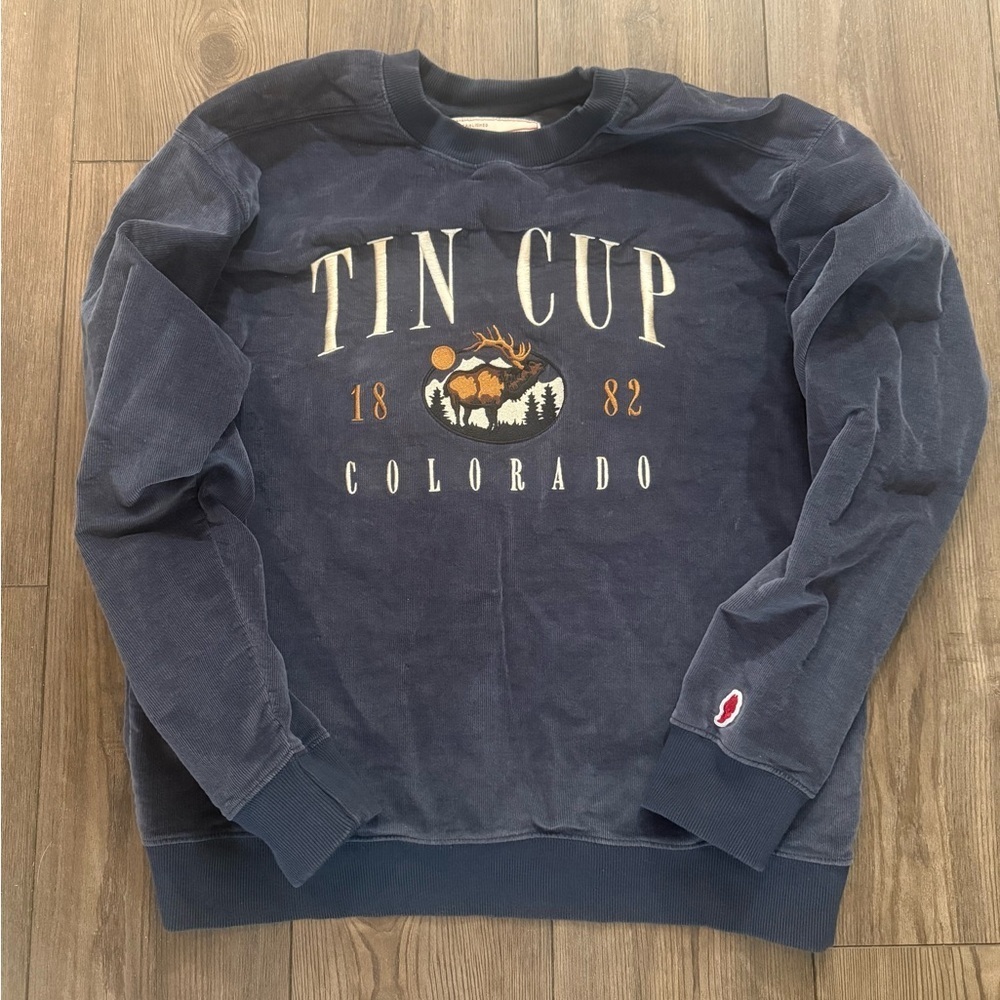 League Legacy Tin Cup Colorado Crewneck Sweatshirt Navy Elk Graphic M